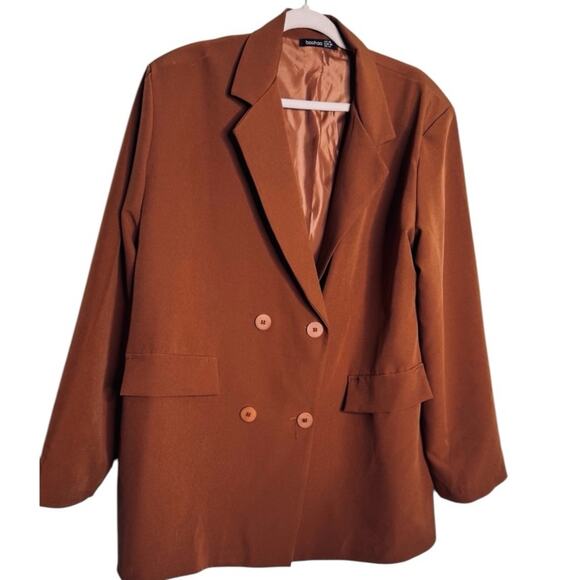 Boohoo Chocolate Brown Heartbreak Plus Oversized Dad Blazer Size 14 - Picture 4 of 11